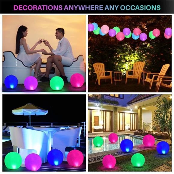 Solar Floating Pool Lights - Pack of 2 Solar Powered Color Changing 14-inch Ball - Picture 6 of 6